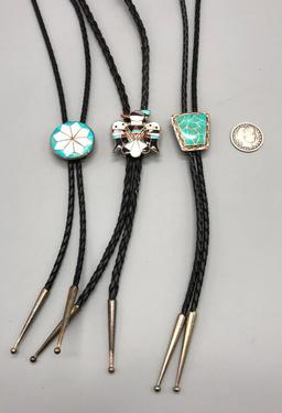 Three Vintage Inlay Bolo Ties