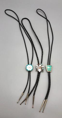 Three Vintage Inlay Bolo Ties