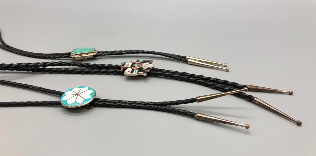 Three Vintage Inlay Bolo Ties