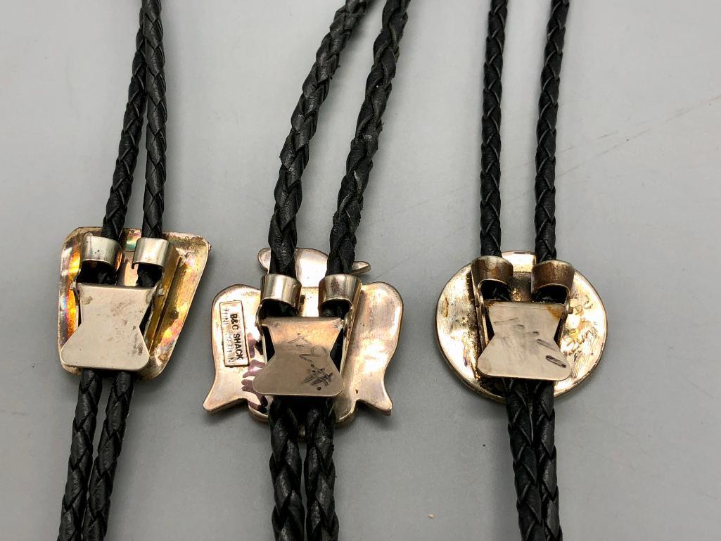 Three Vintage Inlay Bolo Ties