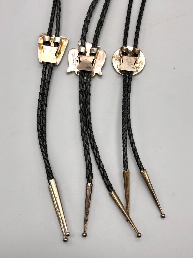 Three Vintage Inlay Bolo Ties