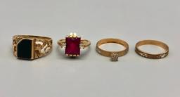 Group of Four 10K Gold Rings