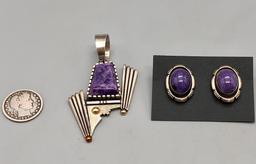 Lepidolite Pendant and Earring Set- David Lister
