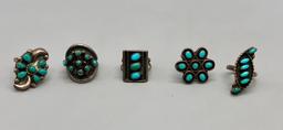 Group of Five Fred Harvey Era Turquoise Cluster Rings