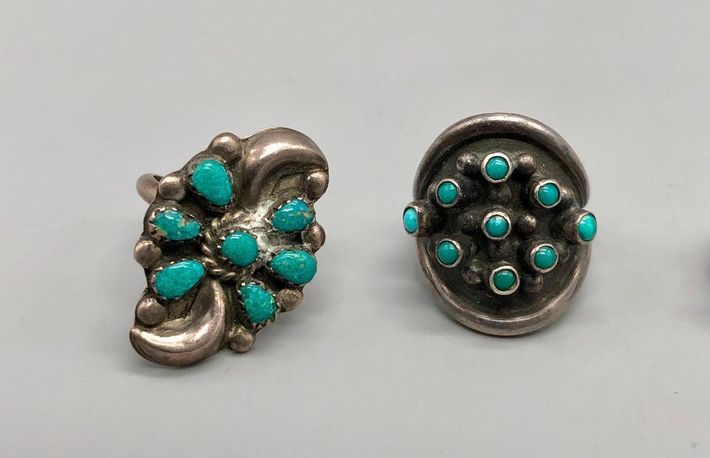 Group of Five Fred Harvey Era Turquoise Cluster Rings