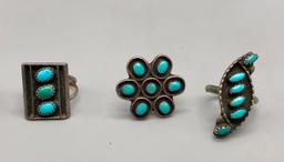 Group of Five Fred Harvey Era Turquoise Cluster Rings