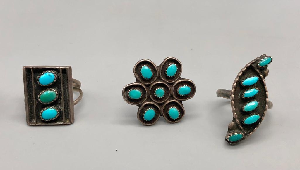 Group of Five Fred Harvey Era Turquoise Cluster Rings