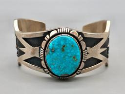 Hefty Sterling Silver Bracelet with Webbed Turquoise