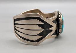 Hefty Sterling Silver Bracelet with Webbed Turquoise