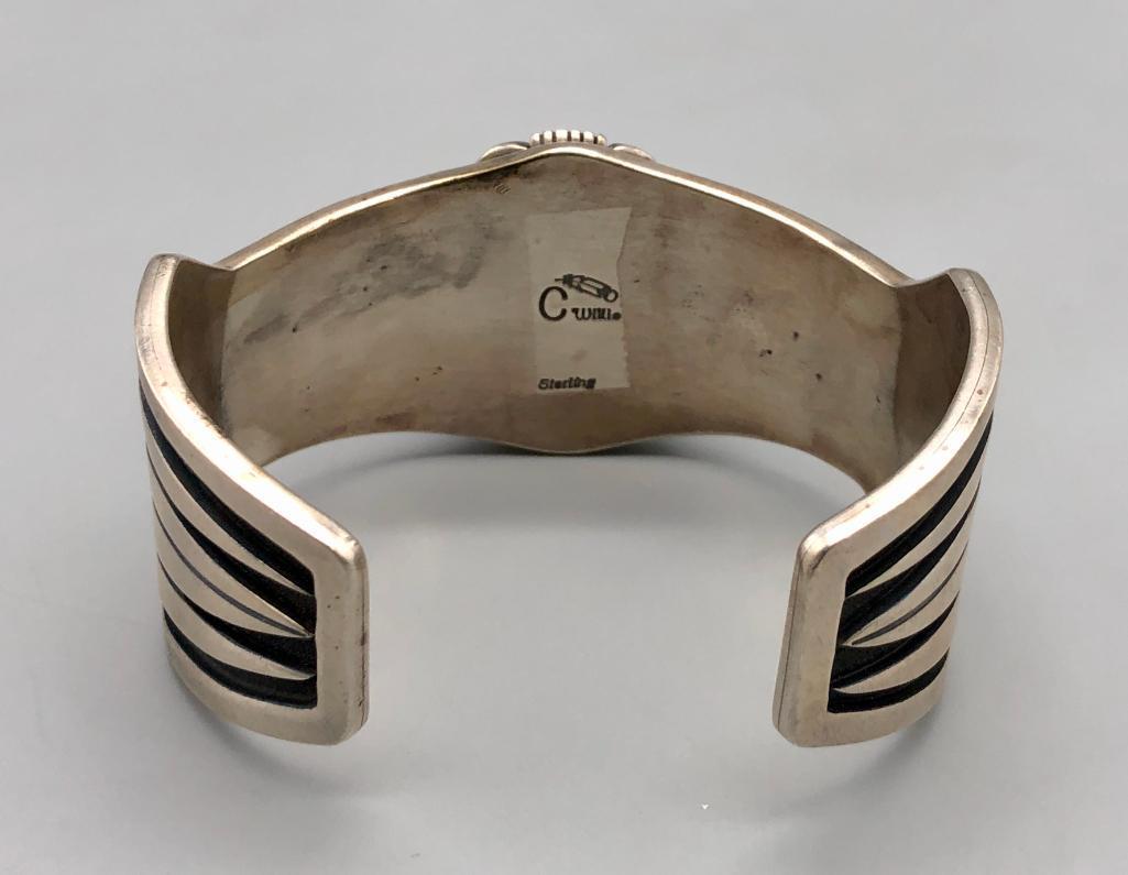 Hefty Sterling Silver Bracelet with Webbed Turquoise