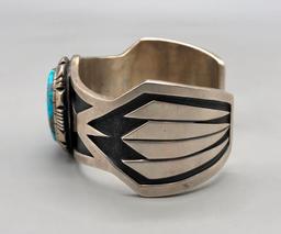 Hefty Sterling Silver Bracelet with Webbed Turquoise