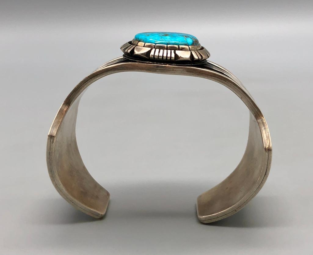 Hefty Sterling Silver Bracelet with Webbed Turquoise