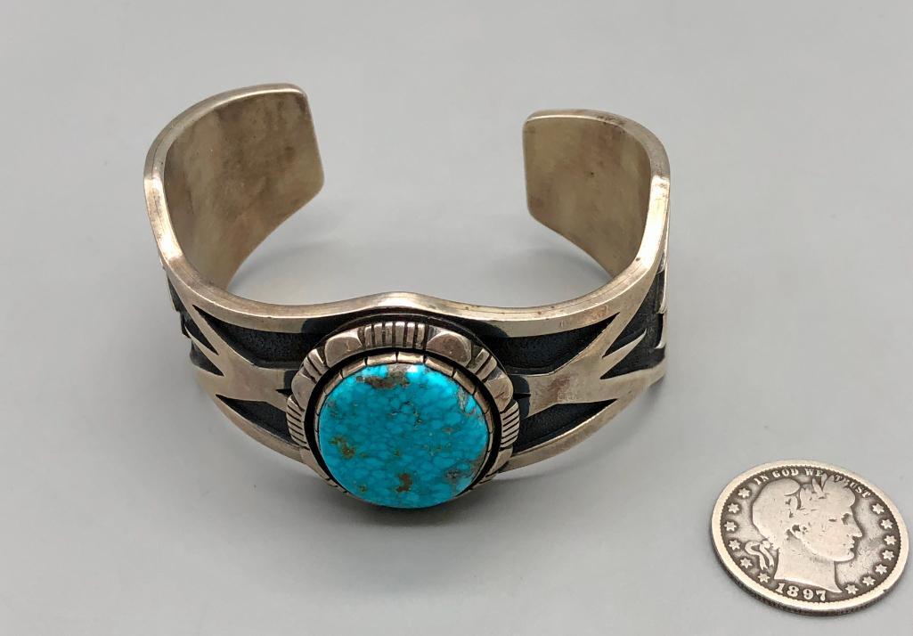 Hefty Sterling Silver Bracelet with Webbed Turquoise