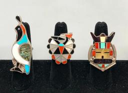 Three Vintage Inlay Rings