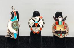 Three Vintage Inlay Rings
