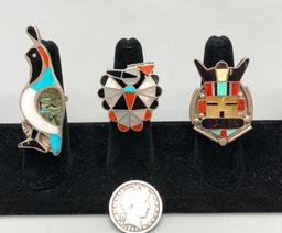 Three Vintage Inlay Rings