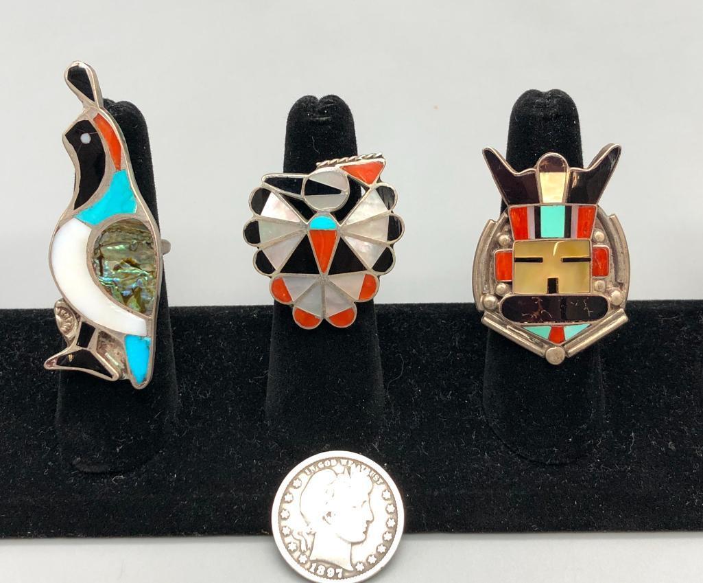 Three Vintage Inlay Rings