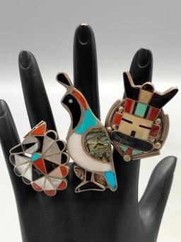 Three Vintage Inlay Rings