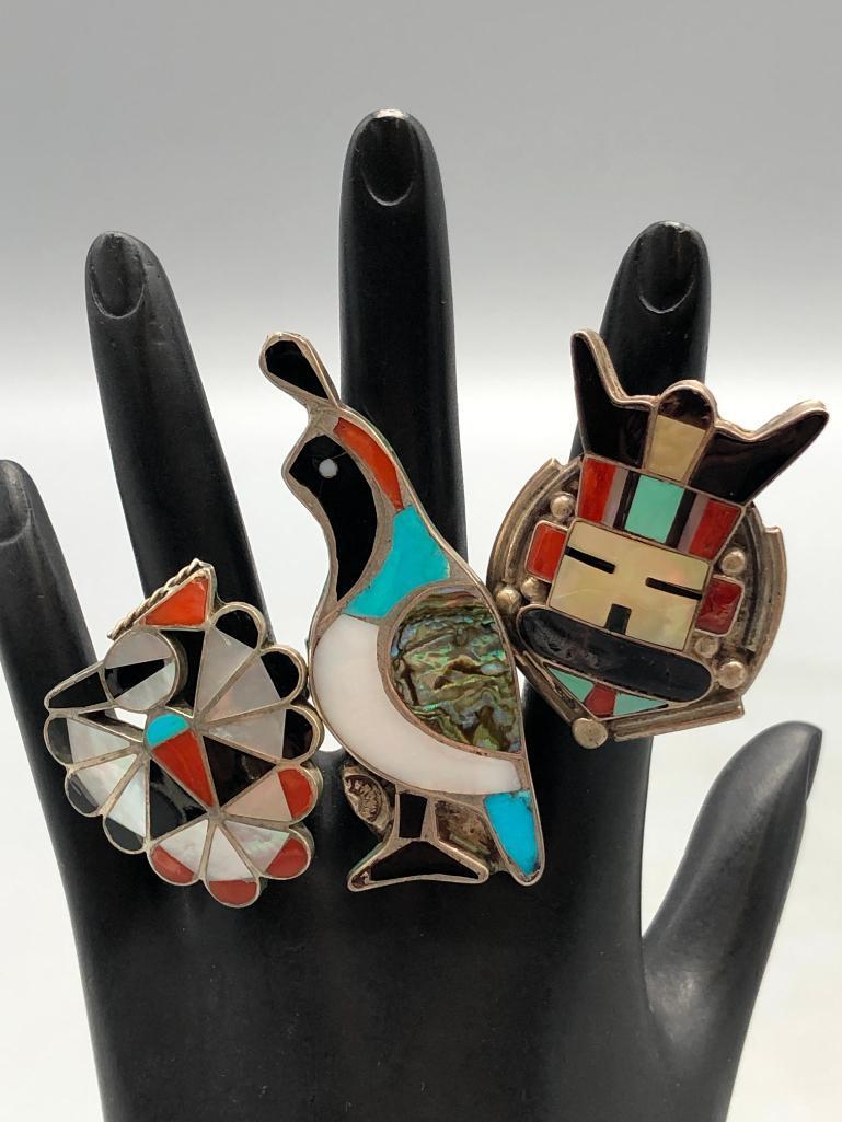 Three Vintage Inlay Rings