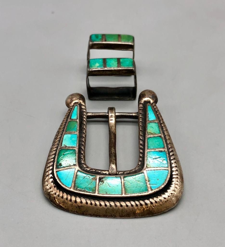Vintage Three Pc. Turquoise Inlay Buckle