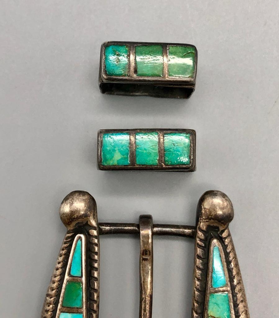 Vintage Three Pc. Turquoise Inlay Buckle
