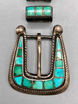 Vintage Three Pc. Turquoise Inlay Buckle