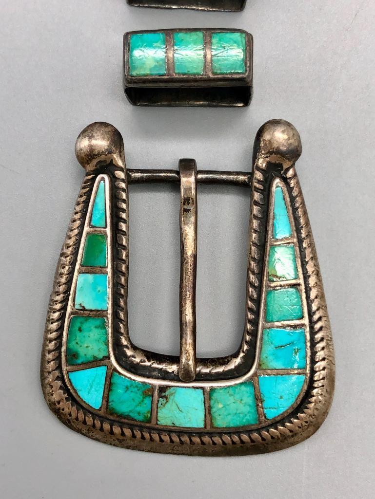 Vintage Three Pc. Turquoise Inlay Buckle