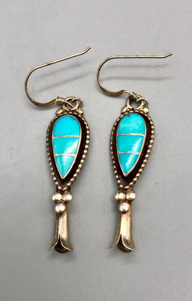 Four Piece Zuni Style Inlay Turquoise Necklace Set