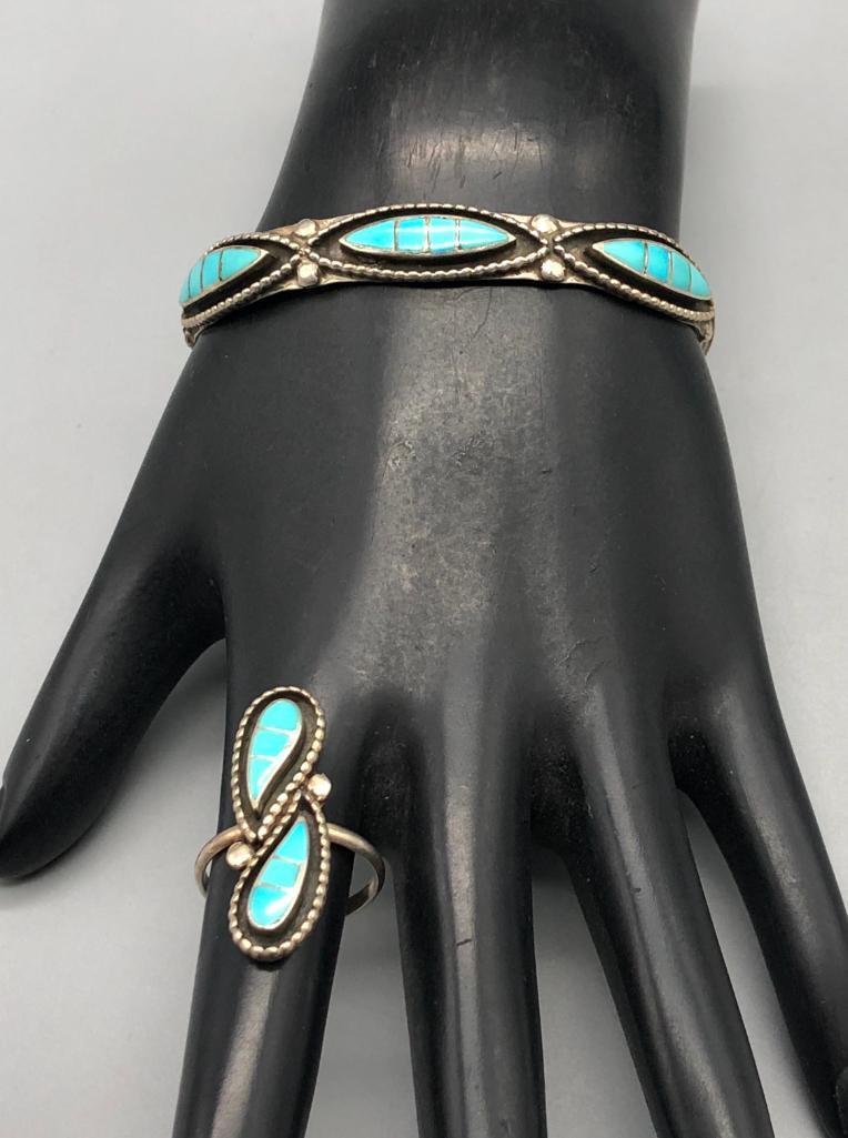 Four Piece Zuni Style Inlay Turquoise Necklace Set