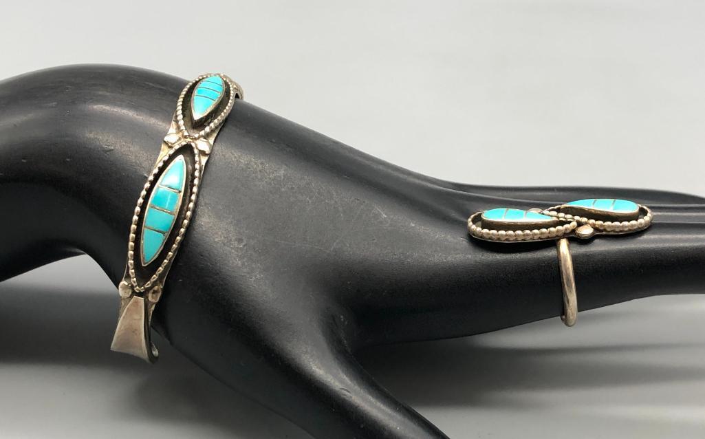 Four Piece Zuni Style Inlay Turquoise Necklace Set
