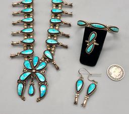 Four Piece Zuni Style Inlay Turquoise Necklace Set