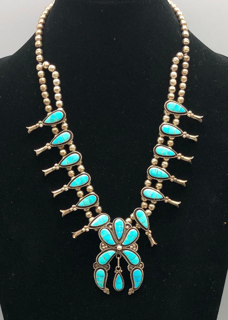 Four Piece Zuni Style Inlay Turquoise Necklace Set