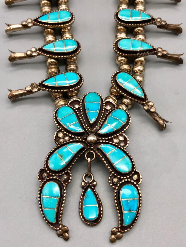Four Piece Zuni Style Inlay Turquoise Necklace Set