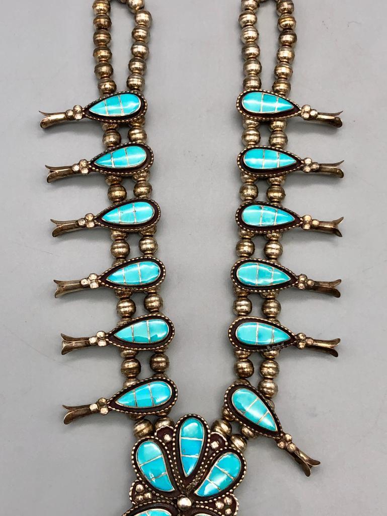 Four Piece Zuni Style Inlay Turquoise Necklace Set