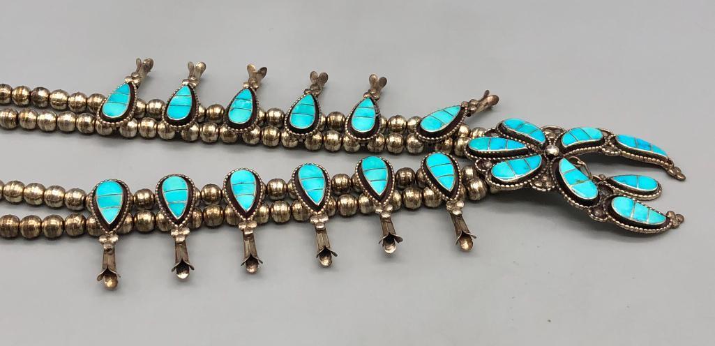 Four Piece Zuni Style Inlay Turquoise Necklace Set