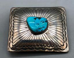 Turquoise and Sterling Silver Belt Buckle by Federico Jimenez