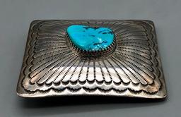 Turquoise and Sterling Silver Belt Buckle by Federico Jimenez
