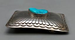 Turquoise and Sterling Silver Belt Buckle by Federico Jimenez