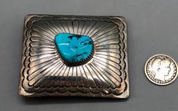 Turquoise and Sterling Silver Belt Buckle by Federico Jimenez