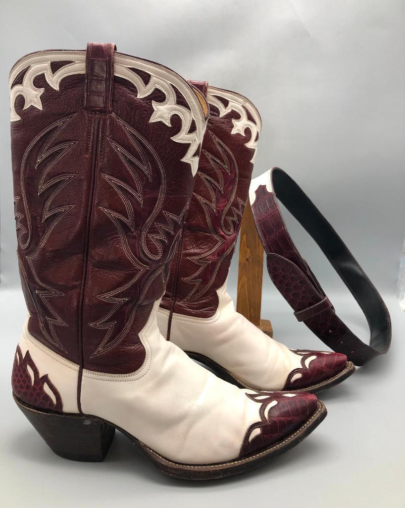 Pair Of Exotic Boots And Matching Belt Possibly Worn By Ricky Skaggs
