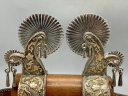 Extra Fancy Tom Mix Style Spurs And Straps With 14K Gold And Sterling Silver
