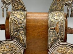 Extra Fancy Tom Mix Style Spurs And Straps With 14K Gold And Sterling Silver