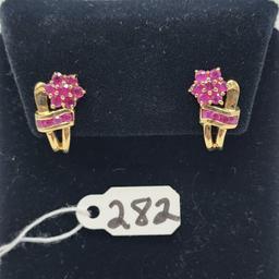 3.4g 10k Yellow Gold/Ruby Earrings