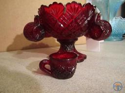 Miniature ruby red punch bowl and cups