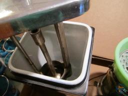 Fire King jadeite cups, Sunkist juicer, cherry syrup dispenser