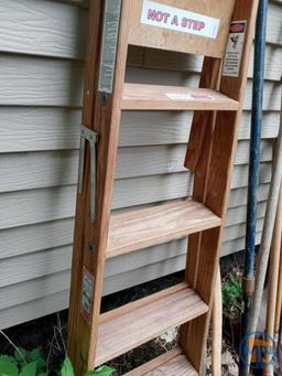 Werner 5' wood step ladder and garden tools