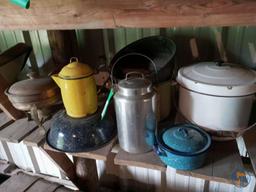 Enamel cookware, copper chafing dish and aluminum 4 qt. canister