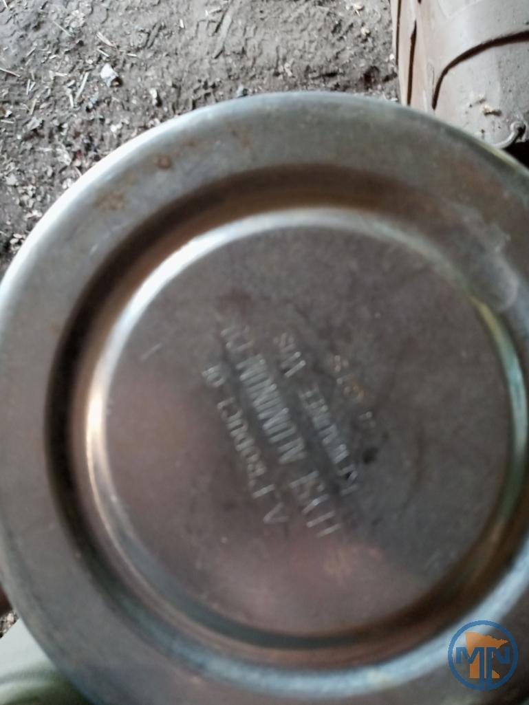 Enamel cookware, copper chafing dish and aluminum 4 qt. canister