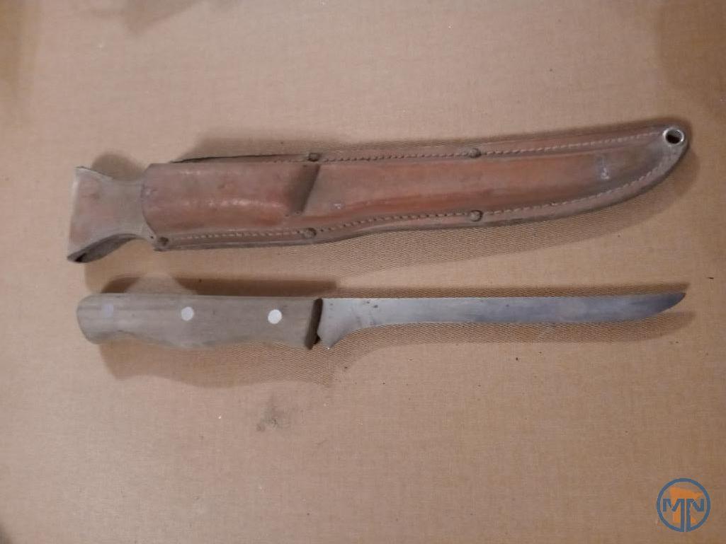 Hatchet with knife and (3) other knives