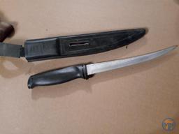 Hatchet with knife and (3) other knives